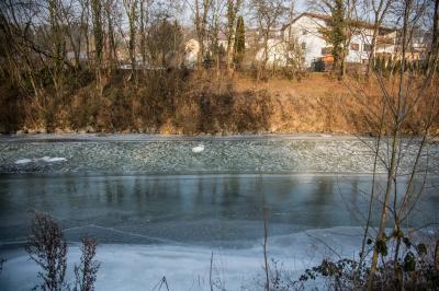 Plochingen: Schwan auf der Fils eingefroren - Feuerwehr kommt, Schwan fluechtet